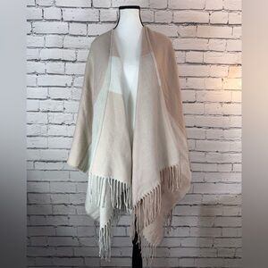 SOIA & KYO Yadira Boho Fringe Pink & Cream Cardigan Cape Shawl Open Poncho OS